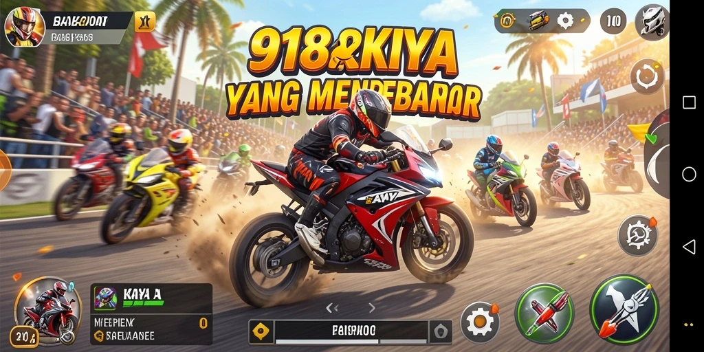 Tampilan gameplay mendebarkan dari game balapan motor 918KAYA.