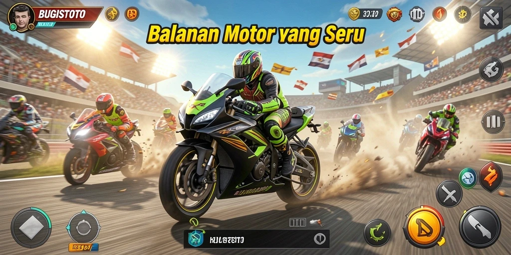 Tampilan gameplay seru balapan motor di BUGISTOTO.
