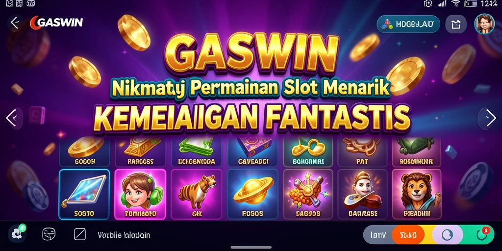 Tangkapan layar utama GASWIN menampilkan gameplay Slot yang mengasyikkan.