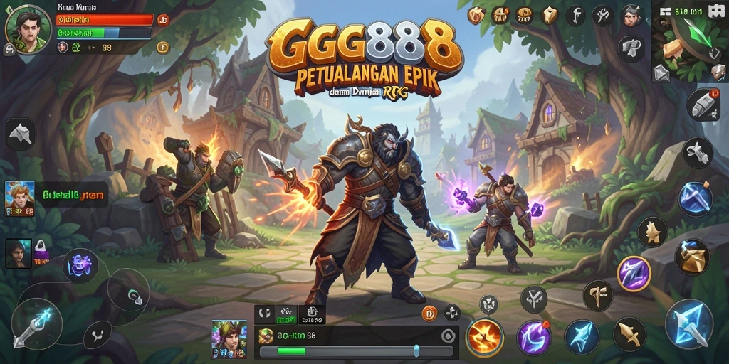 Screenshot gameplay GGG888 yang menampilkan pertarungan epik dan karakter yang kuat.