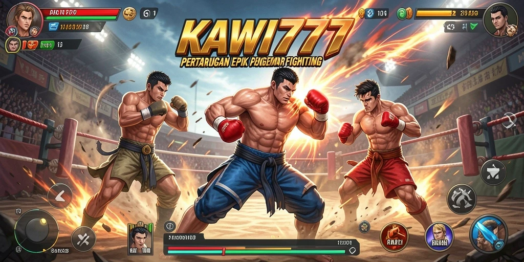 Screenshot pertarungan epik dari KAWI777 dengan karakter yang beraksi.