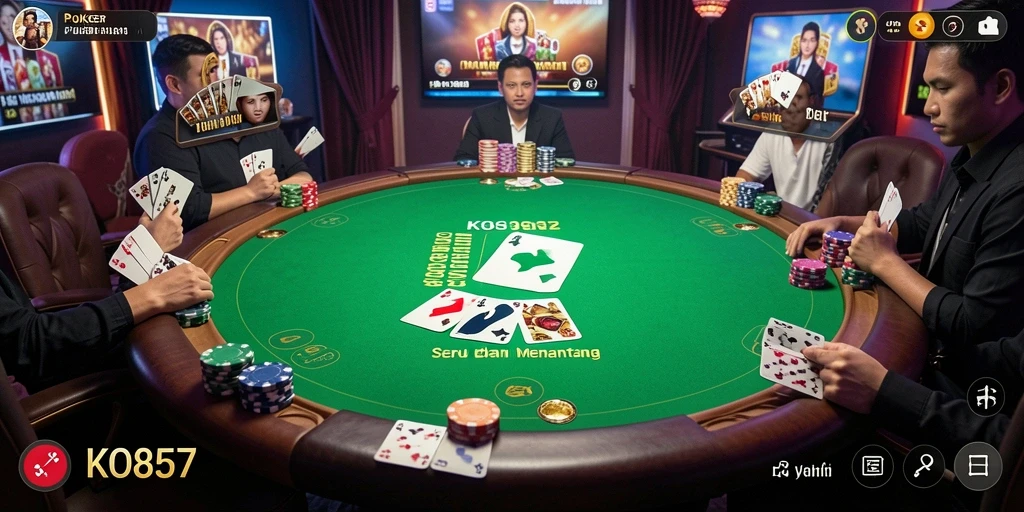 Screenshot utama KO857 menampilkan gameplay Poker yang penuh aksi.