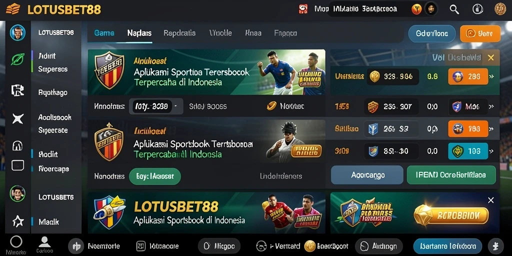 Tampilan utama LOTUSBET88 dengan antarmuka Sportsbook yang menarik.