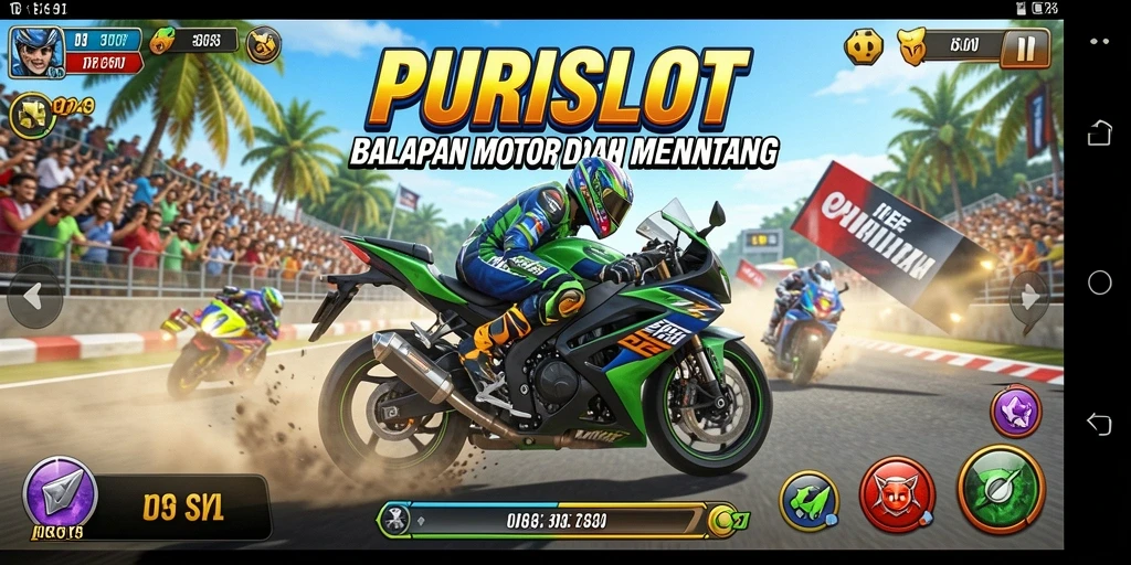 Gameplay seru dan mendebarkan di PURISLOT saat balapan motor.
