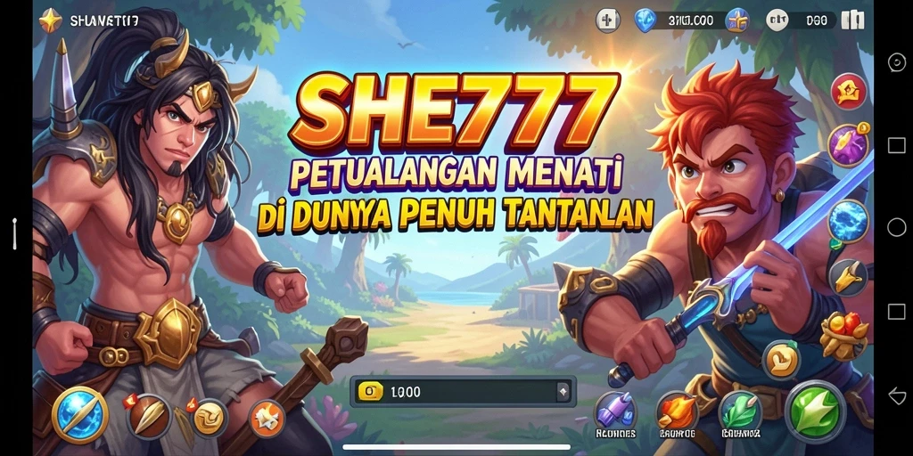 Tangkapan layar utama SHE777 menampilkan aksi seru dari gameplay petualangan.